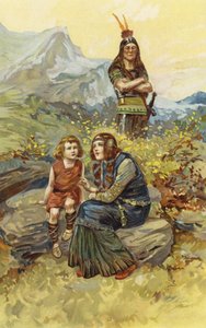 Bondekvinnen og Olaf, sønnen hennes, satt i morgensolen (chromolitho) av Gordon Frederick Browne