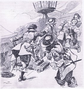 Von Tromps død 31. juli 1653, illustrasjon fra britiske slag på land og hav, 1915 av Gordon Frederick Browne