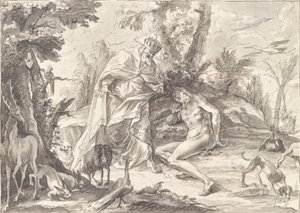 Gud Faderen og Adam i paradis av Gottfried Bernhard Götz