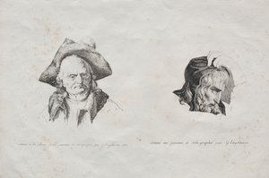Samling av litografiske essays: To hoder, 1816. av Gottfried or Godefroy Engelmann