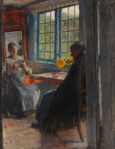Kvinner ved hagevinduet, ca. 1890.