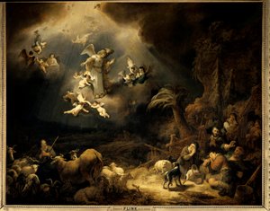 Kunngjøringen til hyrdene Maleri av Govaert Flink (1615-1660) (ec.flam.) 1639 Søn. 1,6x1,96 m Paris, Musée du Louvre.