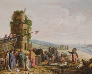 Fisherfolk on the Beach with their Catch (par med 59984) av Govaert Jansz