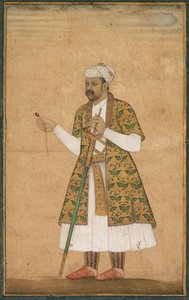 En hoffmann, muligens Khan Alam, holder en spinell og et Deccan-sverd, ca. 1605-1610. av Govardhan