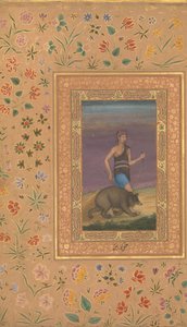 Dervish Leading a Bear, Folio fra Shah Jahan Album, recto: ca. 1630-40, verso: ca. 1530-40