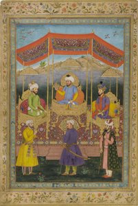 Forfedres gruppe av Mughal-herskere (wc, blekk og gull på papir)