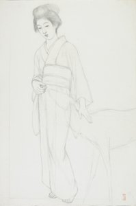 Drawing of Woman Stroking a Deer av Goyo Hashiguchi