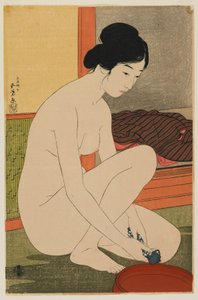 Woman Bathing, Taisho-epoken, oktober 1915 (farget treblokktrykk)