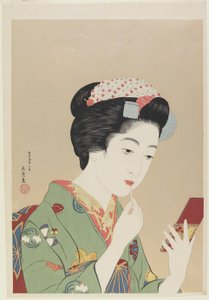 Kvinne som holder leppebørste, februar 1919 av Goyo Hashiguchi