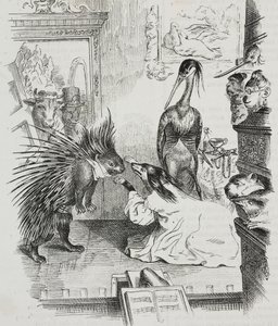 Hund og piggsvin, karikatur av Jean-Jacques Grandville (1803-1847), litografi av Giovanni Mariani fra Poliorama Pittoresco, n 38, 30. april av Grandville