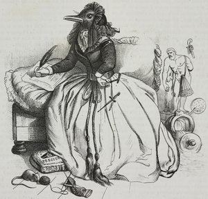 Litterær kvinne, karikatur av Jean-Jacques Grandville (1803-1847), litografi av Giovanni Mariani fra Poliorama Pittoresco, n 18, 11 desember av Grandville
