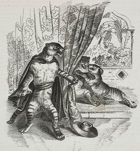 Tiger rykker frem med dolk, karikatur av Jean-Jacques Grandville (1803-1847), litografi av Gaetano Riccio fra Poliorama Pittoresco, n 39, 7. mai av Grandville