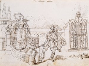 Bluebeard, illustrasjon for eventyr av Charles Perrault (1628-1703), gravering av Grandville (1803-1847) av Grandville