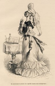 Å se bevis på det hun kalte min uholdenhet. Miniatyrbilder illustrert av JJ Granville. Gravering signert Caque i delen med tittelen "Court pains of an English cat" skrevet av Honore de Balzac i "Scener fra det private og offentlige livet til av Grandville