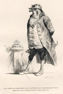 Faucon ødelagt av revolusjoner. Miniatyrbilder illustrert av JJ Granville. Gravering signert Breviere i delen med tittelen "Memories of an old crow" skrevet av PJ Stahl i "Scener fra dyrenes private og offentlige liv". Paris, J. Hetzel og Pauli