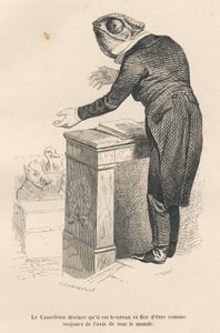 Kameleonen erklærer at han er glad og stolt over å være etter alles mening som alltid. Miniatyrbilder illustrert av JJ Granville. Gravering signert Caque i prologen med tittelen "Parlamentary Summary" skrevet av PJ Stahl i "Scenes de la vie privee et av Grandville