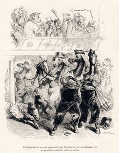 Hestekarnevalet. Miniatyrbilder illustrert av JJ Granville. Gravering signert Tamisier i delen med tittelen "Journey of an African Lion to Paris" skrevet av Honore de Balzac i "Scener fra dyrenes private og offentlige liv". Paris, J. Hetzel og Paul av Grandville