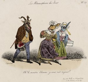 Les Metamorphoses du Jour, nr. 27 (håndfarget litho) av Grandville
