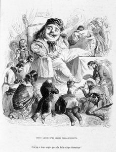 Håner kraften til en dramatisk kritiker. Tegneserie I "" Jérôme Paturot på jakt etter en sosial posisjon"" av Louis Reybaud av Grandville