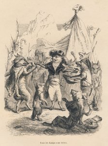 Ulvenes revolusjon og ulvens frihet og rett. Vignetter illustrert av JJ Granville. Gravering signert Godard i delen med tittelen "Voyage d