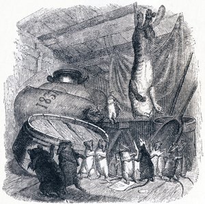 Katten og den gamle rotta (Le chat et un vieux rat) - Fabler av La Fontaine av Grandville