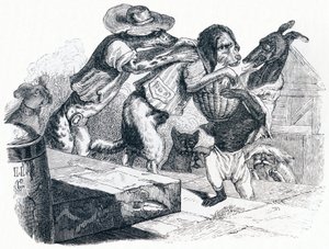 Hunden som bærer sin herres munn på halsen - Fables av La Fontaine av Grandville