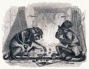 Eselet og katten (Le singe et le chat) - Fabler av La Fontaine av Grandville