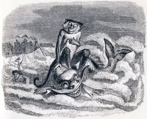 Eselet og delfinen (Le singe et le dauphin) - Fabler av La Fontaine av Grandville