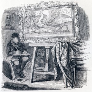 Jay pryder med påfuglfjær (Le geai pare des plumes du paon) - Fables av La Fontaine av Grandville