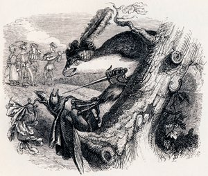 Dragen og nattergalen (Le milan et le rossignol) - Fabler av La Fontaine av Grandville