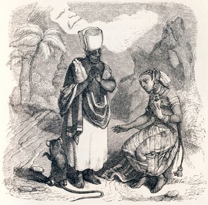 Musen er metamorfosert som en jente - Fables av La Fontaine av Grandville