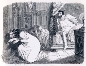 Fitta forandret seg til en kvinne (La chatte metamorphose en femme) - Fables av La Fontaine av Grandville