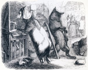 Ulven, geiten og geiteungen - Fabler av La Fontaine av Grandville
