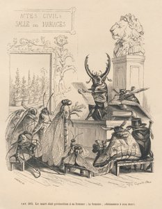 Bryllupsløfter for insekter. Miniatyrbilder illustrert av JJ Granville. Gravering signert Godard i delen med tittelen "The adventures of a butterfly" skrevet av PJ Stahl i "Scener fra dyrenes private og offentlige liv". Paris, J. Hetzel og Paulin av Grandville