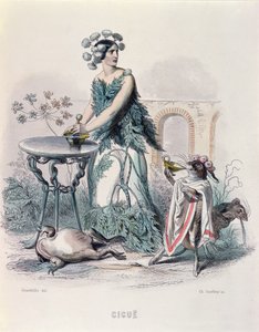 Hemlocken, fra 'Les Fleurs Animees', gravert av Charles Goeffroy (1819-82), 1847 (fargegravering) av Grandville