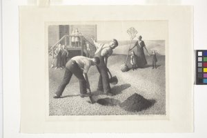Treplantingsgruppe (litografi) av Grant Wood