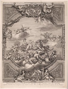 Apollo deler ut belønninger og Minerva kroner Frankrikes geniale Apollon distirbuë des recompenses aux Sciences et aux Arts, et Minerve couronne le Genie de la France (tittel på objekt) Takmalerier i slottet i Versailles (serietittel) av Gérard Audran