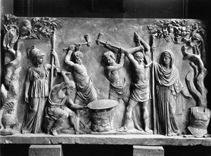 Hephaistos og Cyclopes smir skjoldet til Achilles (marmor) (s/hvitt foto) av Greco Roman Greco Roman