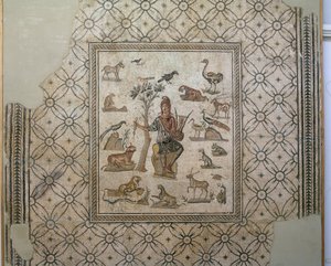 Orpheus omgitt av dyr, polykrom mosaikk av Greco Roman Greco Roman