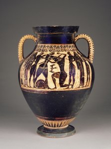 Atensk attisk svartfigur amfora tilskrevet Lydos med Theseus som drepte Minotauren, 550-40 f.Kr. (terrakotta)