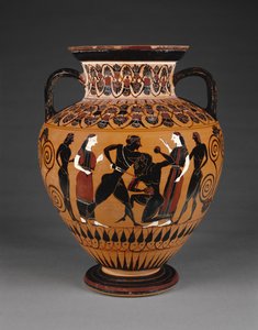 Atensk atisk svart-figur hals-amfora med Theseus som dreper Minotauren, ca. 550 f.Kr. (terrakotta)