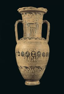 Attisk amfora, sen geometrisk II B-periode (720-700 f.Kr.) (malt leire) av Greek