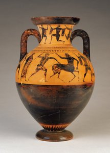 Attic svart-figur hals amfora med Herakles forfølger en kentaur, ca. 530 f.Kr. (terrakotta)