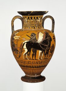 Attisk svart-figur hals amfora med apoteose av Herakles, ca. 530-20 f.Kr. (terrakotta)