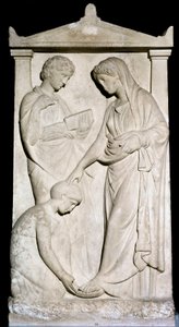 Gresk kunst: "" En hushjelp hjelper elskerinnen hennes med å fjerne sandalen hennes"" Marmorrelieffstrømper fra det 4. århundre f.Kr. Athen, Nasjonalt arkeologisk museum av Greek