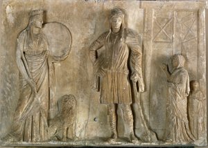 Gresk kunst: "" frygiske gudemenn Cybele og Attis, hans sønn og kjæreste"" Marmorrelieff fra det 2. århundre f.Kr. Museo Archeologico, Venezia av Greek