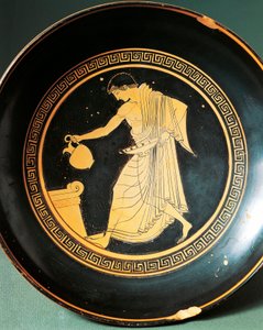 Kylix av Douris som skildrer ungdom nær et alter, 600-tallet f.Kr. (keramikk) av Greek