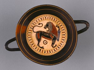 Laconian Black-Figure Kylix tilskrevet Hunt-maleren, ca. 540 f.Kr. (terrakotta) av Greek