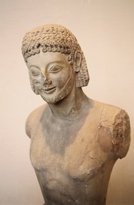 Rampin-rytter, rytterstatue i marmor, ca 550 f.Kr., gresk sivilisasjon, 6. århundre f.Kr. Detalj av Greek