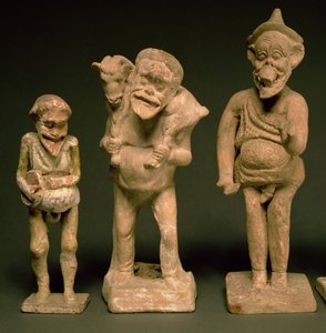 Statuetter av skuespillere og skuespillerinner, hellenistiske, ca. 325-50 f.Kr. terrakottadetalj av 107996